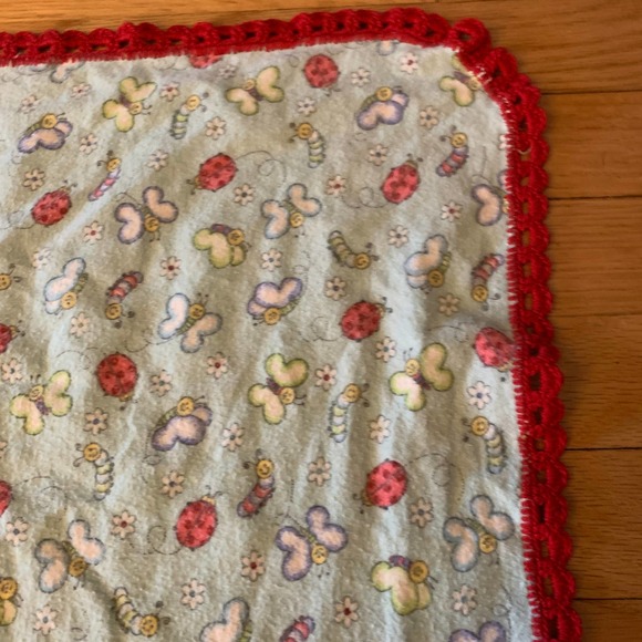 Bugs Butterfly Caterpillar Flowers Crochet Baby Security Blanket Lovey Red Blue - Picture 8 of 13